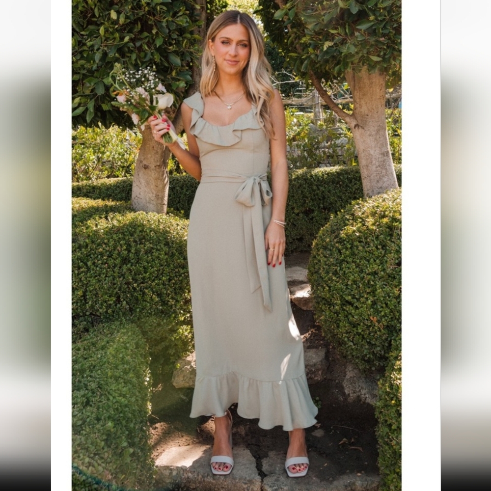 Show Me Your Mumu Alexis Midi Dress in Dusty Blue Luxe  size Medium New